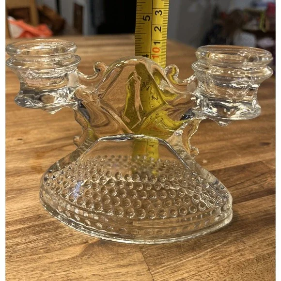 MCM GLASS Candle Holders Hobnail Glass Double Taper MCM LE Smith Vintage X2 - Picture 7 of 7